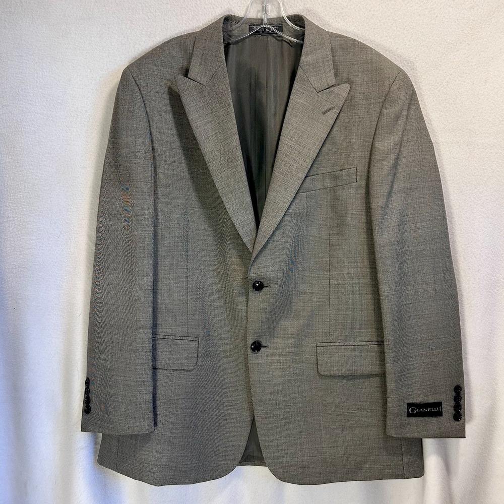 Gianelli Mens 42R Blazer Suit Jacket Italian‎ 2 Button Wool Double Vent Gray NWT